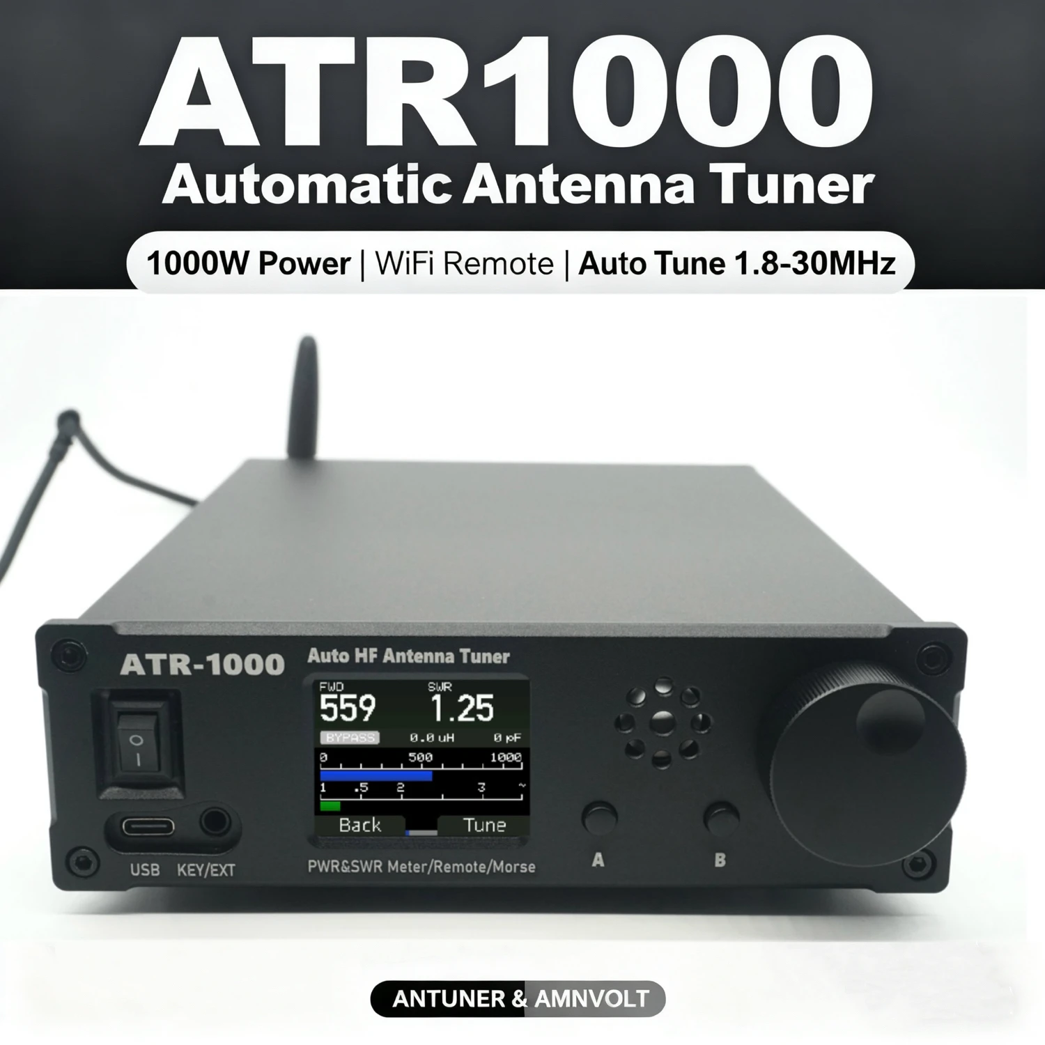 Фото AMNVOLT ATR1000 1000 Вт 1.8-30 МГц Автоматический антенный тюнер для КВ-радио с поддержкой Wi-Fi и дистанционным управлением для YAESU IC №2