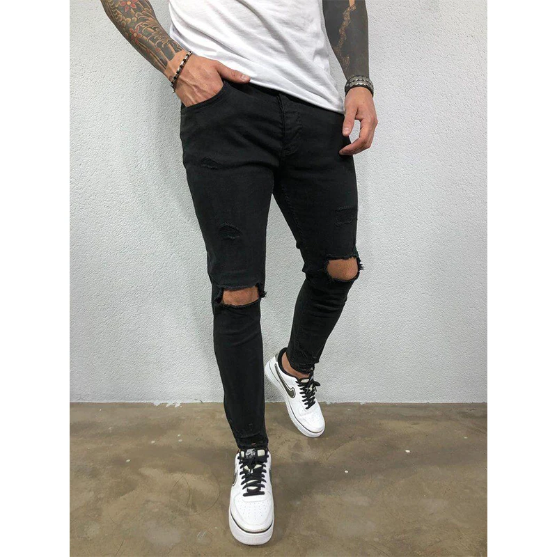Men's Ripped Jeans Men Skinny Slim Fit Hip Hop Denim Trousers Casual Jeans for Men Jogging jean homme Streetwear Fashion