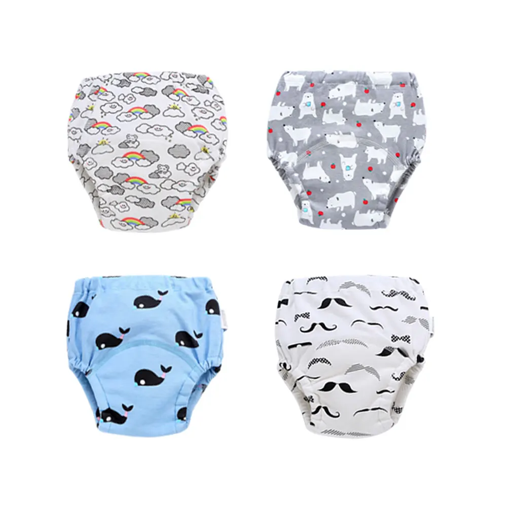 4 pcs New Cute Baby Diapers Reusable Nappies Cloth Diaper Washable Infants Children Baby Cotton Potty Training Pants Panties