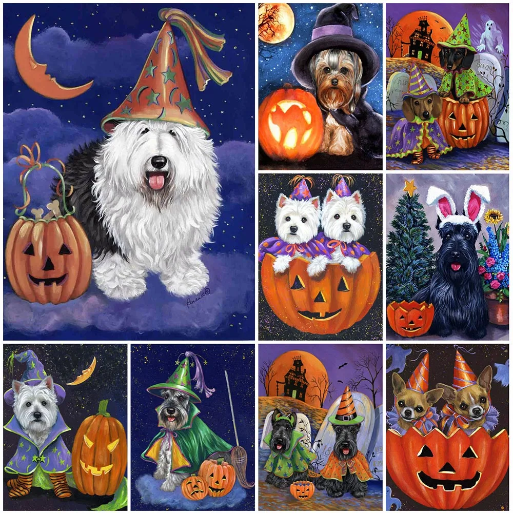 

5D Хэллоуин DIY Алмазная рисунок тыквы щенок Алмазная вышивка мультяшная вышивка крестиком домашний декор живопись подарок 30x40