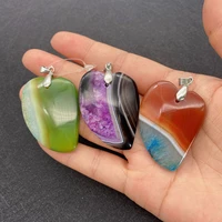reiki natural stone color agate heart pendant 31x44mm diy men and women design charm jewelry making earring necklace accessories