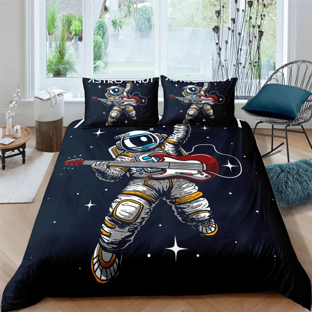 

Set Queen King Single Cartoons Polyester Duvet Covers with Pillowcase Bed Cover 2/3pcs for Boys Girls Space Astronaut Bedding