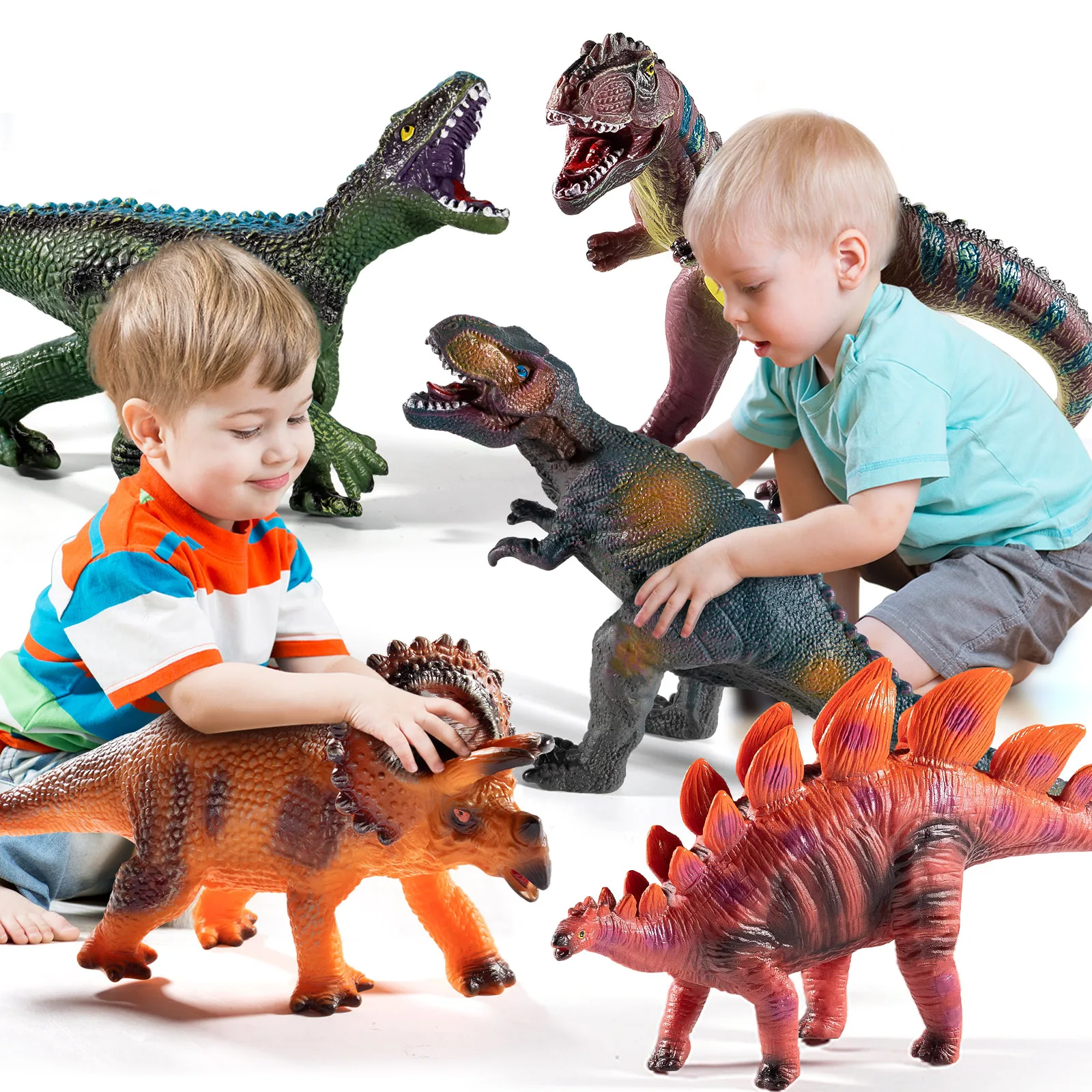 

5 Pack Big Dinosaur Toys Set Jurassic Dino Animals Jungle Set， Realistic-Looking Dino T-Rex Carnotaurus,Blue Velociraptor