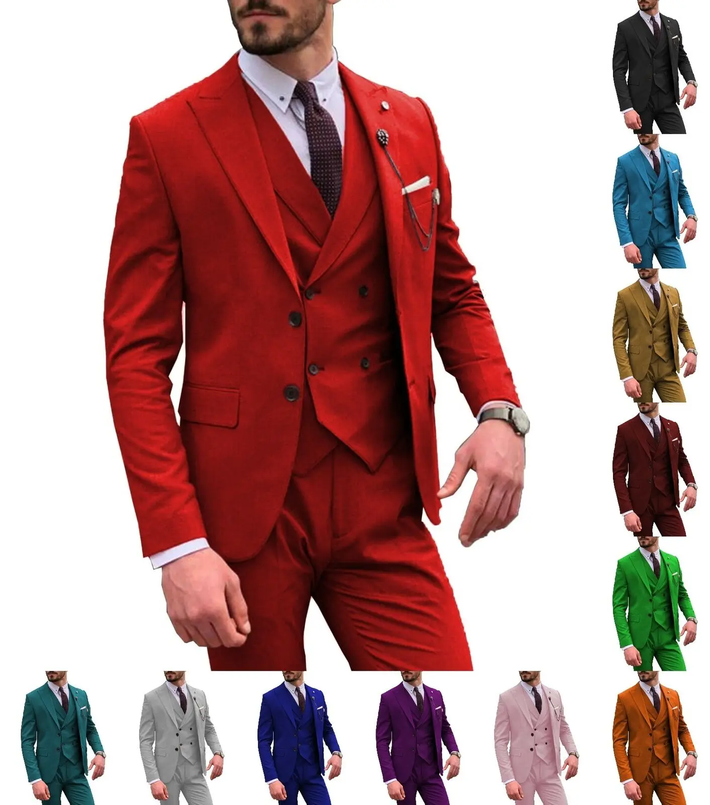 

3 Piece Men's Suit Double Breasted Vest Tuxedo Wedding Blazer Groom Wedding Party Tuxedo