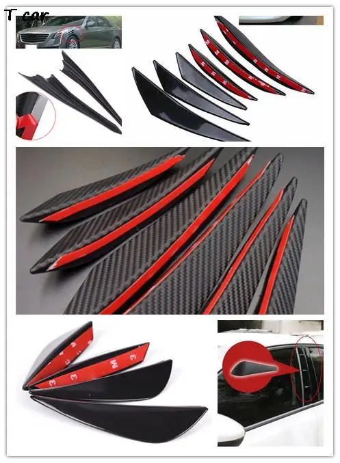 

New 6pcs/lot Carbon Fiber Style Car Front Bumper Lip Splitter Body Spoiler Canards Valence Chin Car Tuning Canard