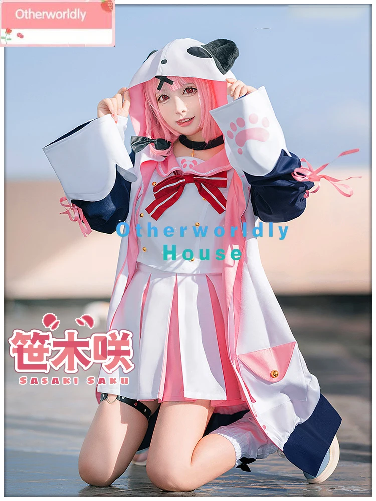 Костюм сасасаки Саку для косплея Vtuber костюм милой панды топ юбка пальто Хэллоуин