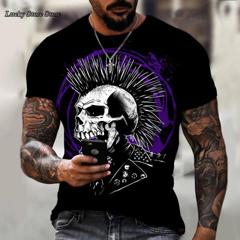 

Summer 3D Printing Horror Skull Head T Shirt For Men Punk Harajuku Oversized Short Sleeve Hip Hop Streetwear Tees Men Clothing