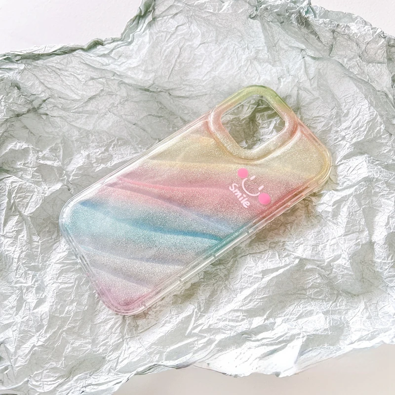 

Luminous Smile Face Phone Case For IPhone 14Pro Max 13Plus 12 11 X XR/XS INS Style Rainbow Shockproof Phone Cover