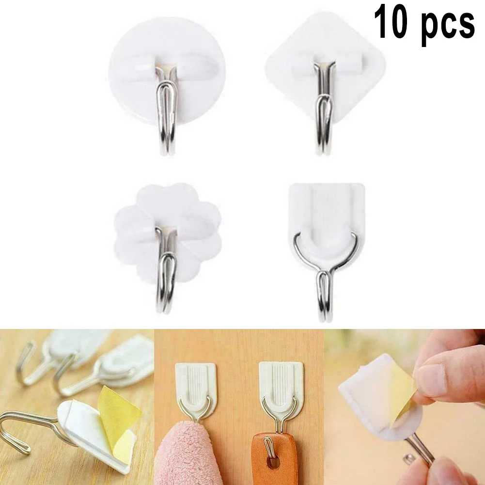 

10Pcs Strong Adhesive Wall Sticky Hooks For Hanger Bathroom Kitchen Key Holder Multi Use Hook Door Organizer Hanging Hooks