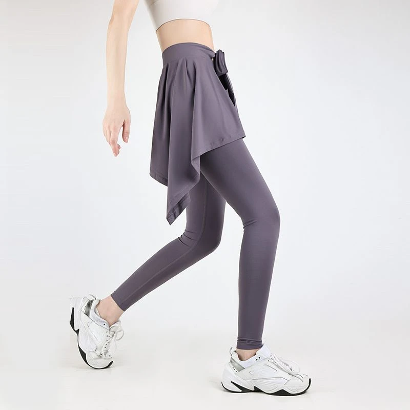 Yoga Sports Leggings High Waist Fake Two Pieces Lace Up Bow Knot Culottes Quick-drying Hip-lifting Running Fitness Pants Autumn