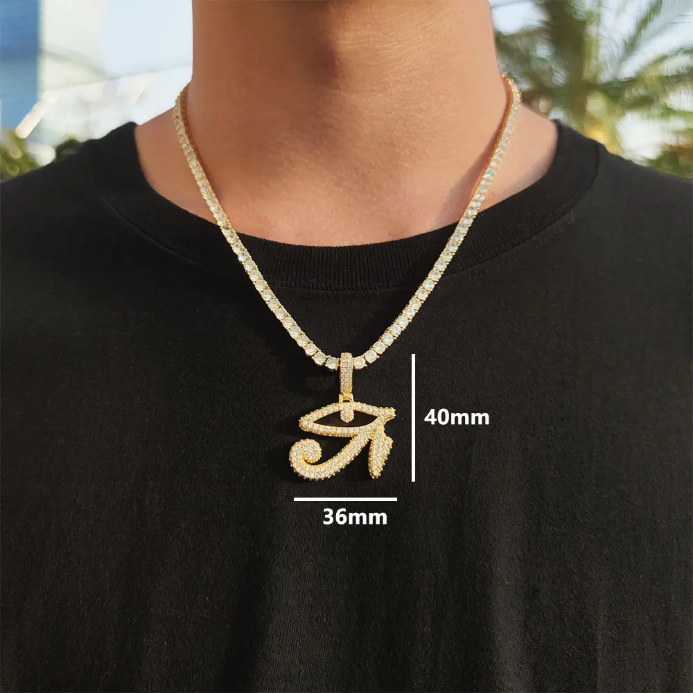 

Gold Plated Iced Out Eye Of Horus Charm Pendant Jewelry CZ Inlay Brass Necklace