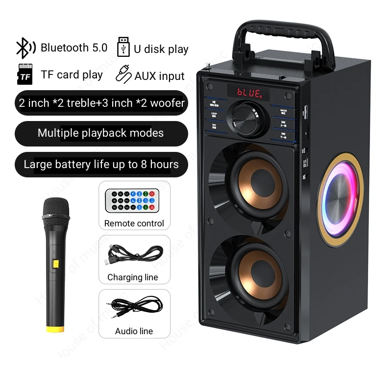 Outdoor Boombox 60W Peak Power Wireless Bluetooth Portable Karaoke Dual Subwoofer Wooden Retro Speakers Home Multi Band FM Radio