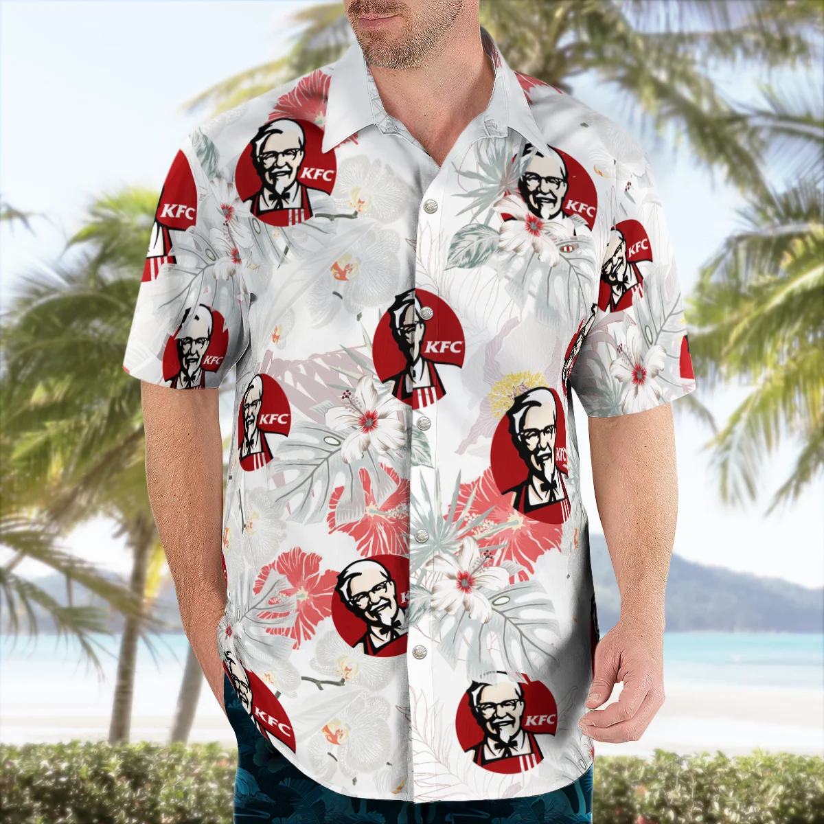 2022 nowy 3D drukowanie KFC dziadek Anime koszula hawajska mężczyźni lato krótkie koszule z rękawami koszule męskie Oversize Camisa społecznej 5XL W2
