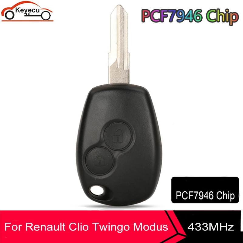 

KEYECU Remote Key Fob for Renault Duster Modus Clio 3 Twingo Dacia Logan Sandero 2 Button PCF7946 Chip 433MHz VAC102 blade