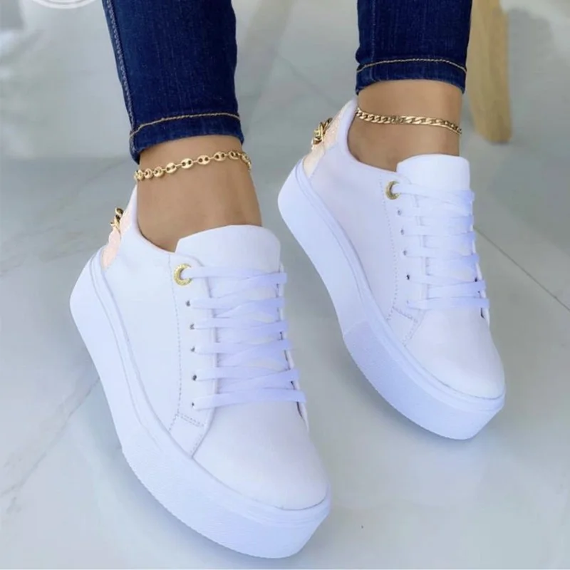 Women's Shoes 2023 New Flat Shoes Sports Casual Fashion Versatile Sneakers Lace Up Large Size Temperament Solid Color Casual