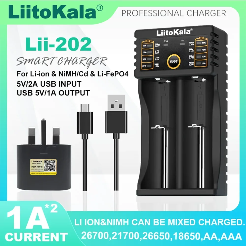 Зарядное устройство Liitokala Lii-202 AU EU US UK Plug NiMH