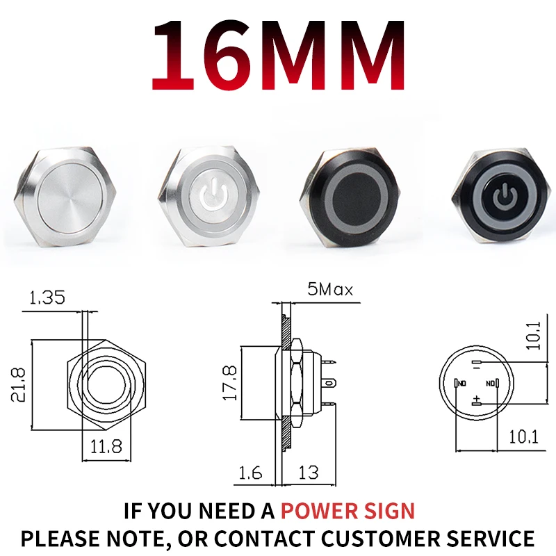 

1 шт. 12/16/19/22/25/30 мм короткий ход мини водонепроницаемый металлический кнопочный переключатель мощность светодиодный светильник мгновенный 5/12/24/220 В черный1NC1NO