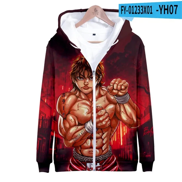

Толстовки с рисунком аниме Grappler Baki Hanma Yujiro Dou манга толстовки на молнии с 3d принтом Мужские Женские толстовки большого размера детские толстовки на молнии