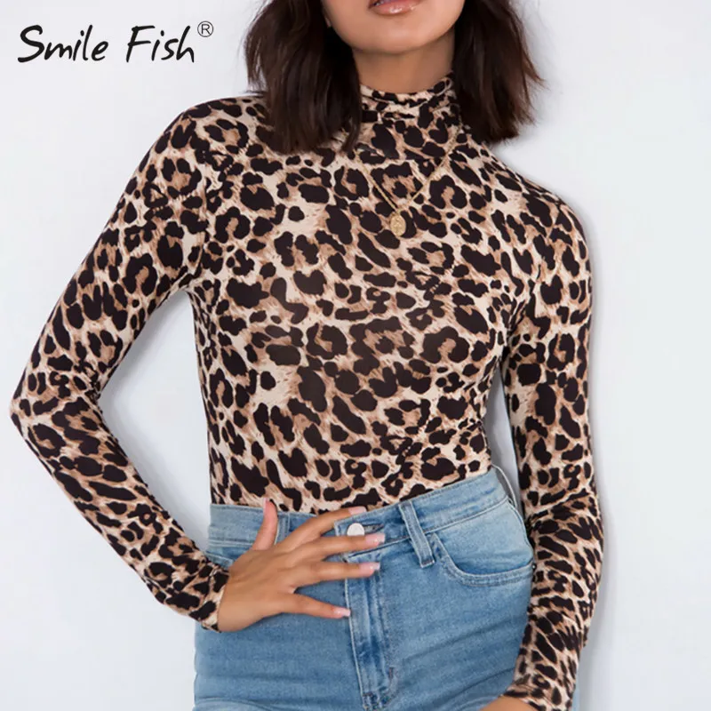 

Turtleneck Bodycon Long Sleeve Romper Leopard Printed Overalls Sexy Women Serpentine Bodysuit Autumn Skinny Body Top Mujer GV058