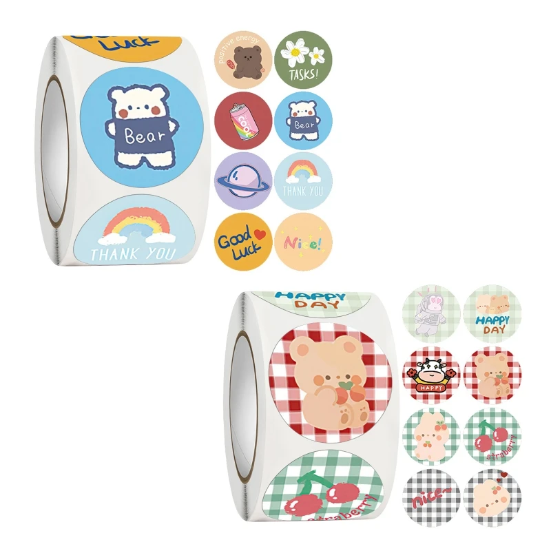 

Cartoon Stickers 500pcs/roll Round Self Adhesive Decal Thank You Sticker for Gift Wrapping Diary Hand Book Notebook Decoration