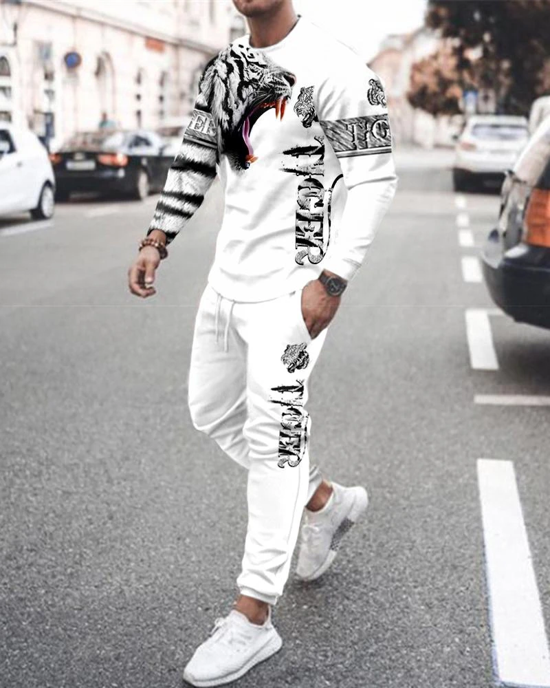 

Костюм спортивный мужской из 2 предметов, свитер с круглым вырезом и винтажные штаны для бега, уличная одежда с 3D-принтом, лето