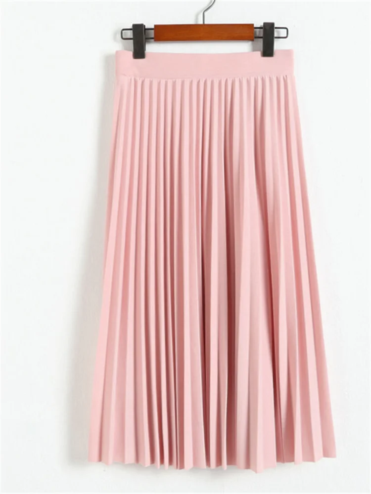 

New Spring Autumn Fashion Women's High Waist Pleated Solid Color Half Length Elastic Skirt Promotions Lady Black Pink Kawaii Emo