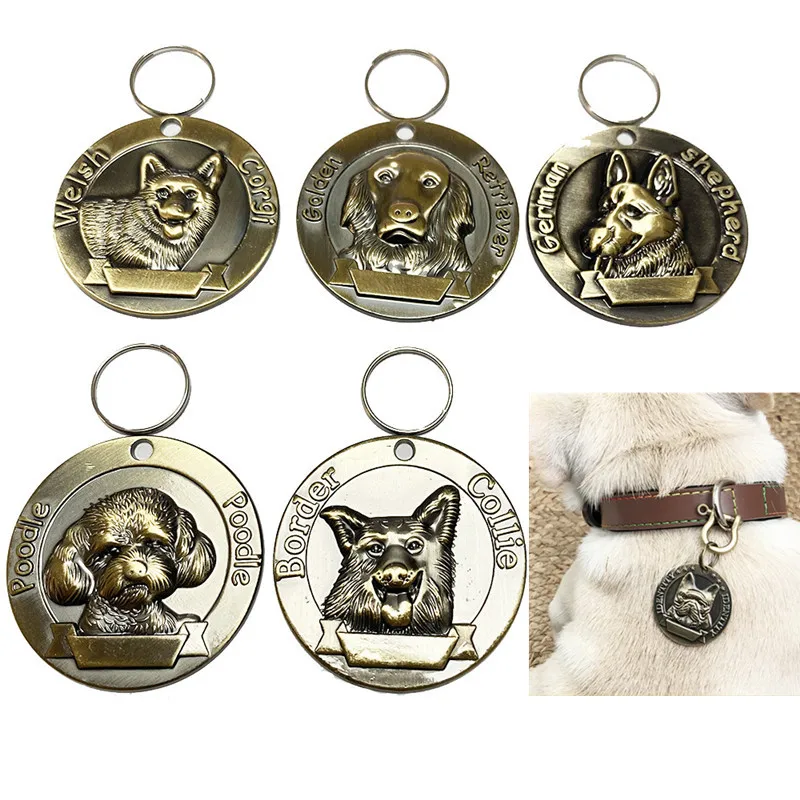 

Vintage Custom Dog ID Tag Personalized Metal Pet Dog Tags Puppy Cat ID Name Tags Collar Accessories for Dogs Necklaces Pendants