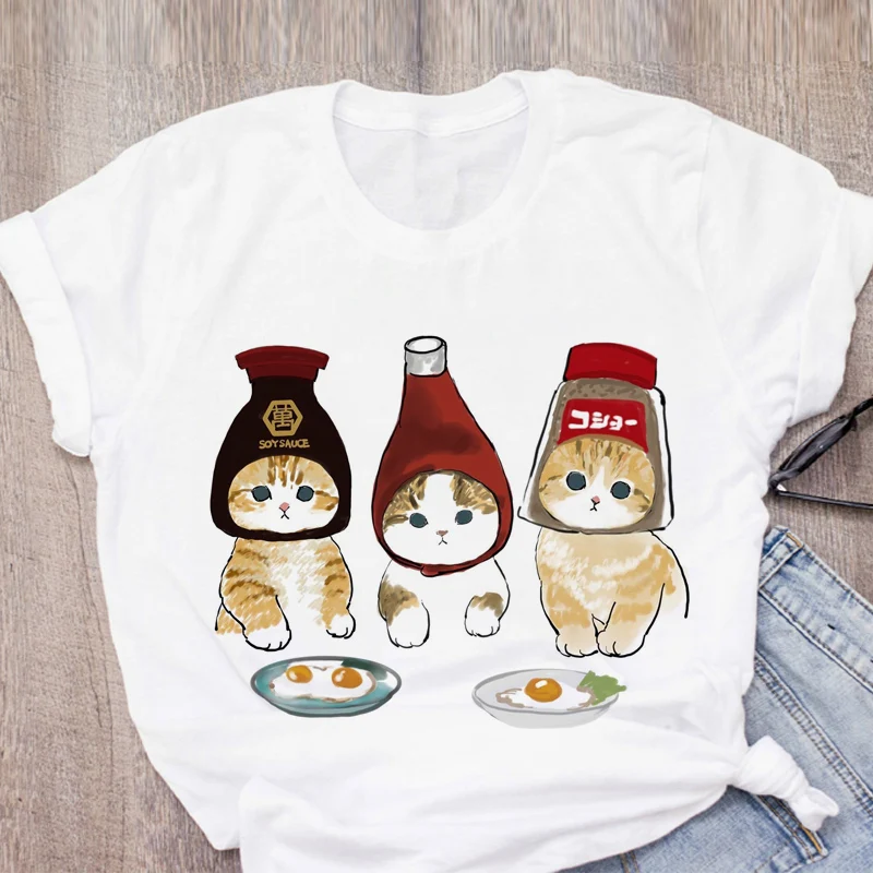 

Kawaii Cat Funny Cartoon T Shirt Women Harajuku Ullzang Casual T-shirt Cute 90s Printed Tshirt Fashion Aesthetic Top Tees Female
