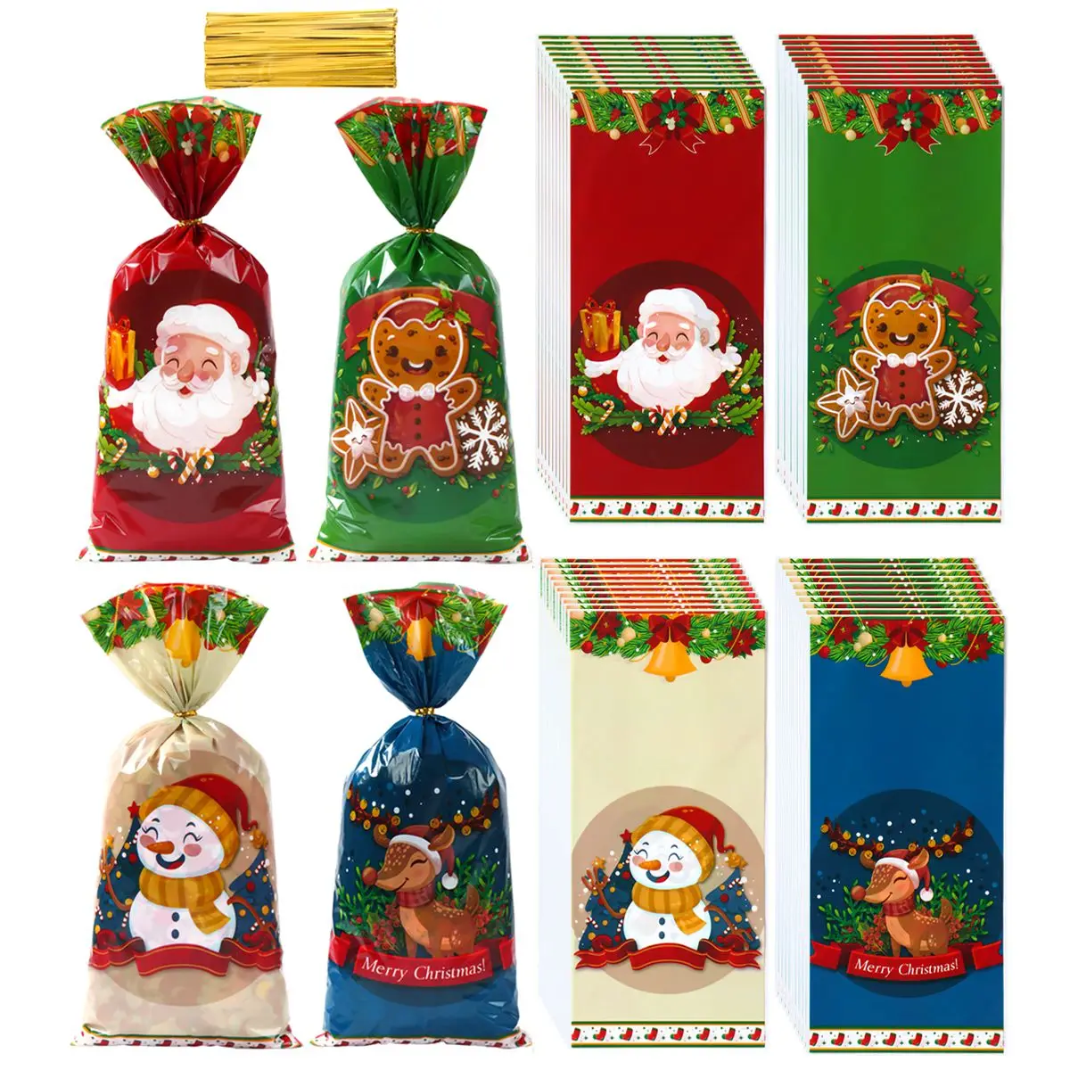 

25/50pcs Christmas Candy Bags Santa Gift Bag Christmas Decorations 2023 Navidad Xmas Gift Bags Cristmas Cookies Packing Supplies
