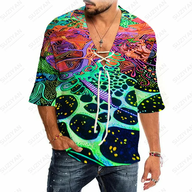 

Men'S New Arrivals Kit Trendyol Chic Turn-Down Top 3D Printing New Fashion V Neck Elements Short-Sleeved Non-Iron