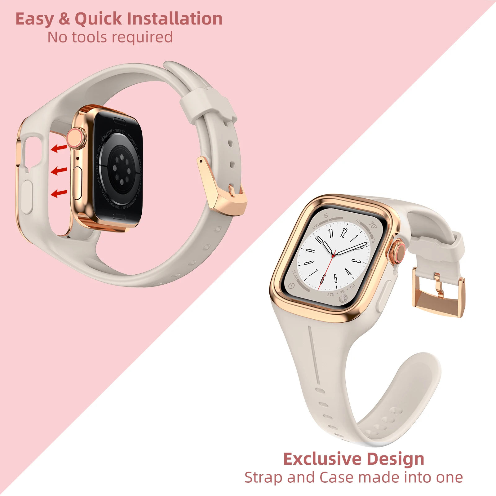 Silicone Watch Strap + Case for Apple Watch Band 38mm 40mm 41mm Sport Bracelet with Protective Case Bumper iWatch 8 se 7 6 5 4