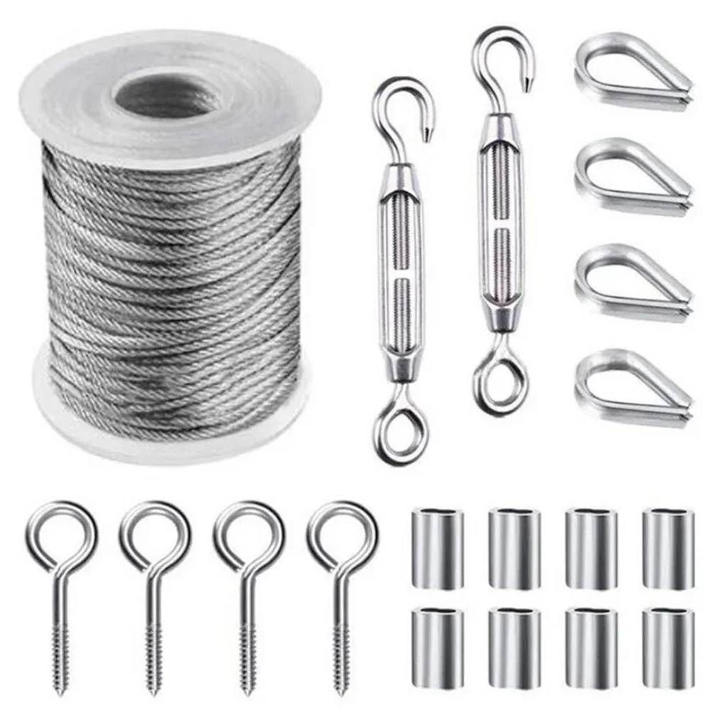 

15-метровый гибкий трос из нержавеющей стали, мягкий кабель, набор крючков 2 мм для подвешивания растений, палатка, занавеска, веревка для белья