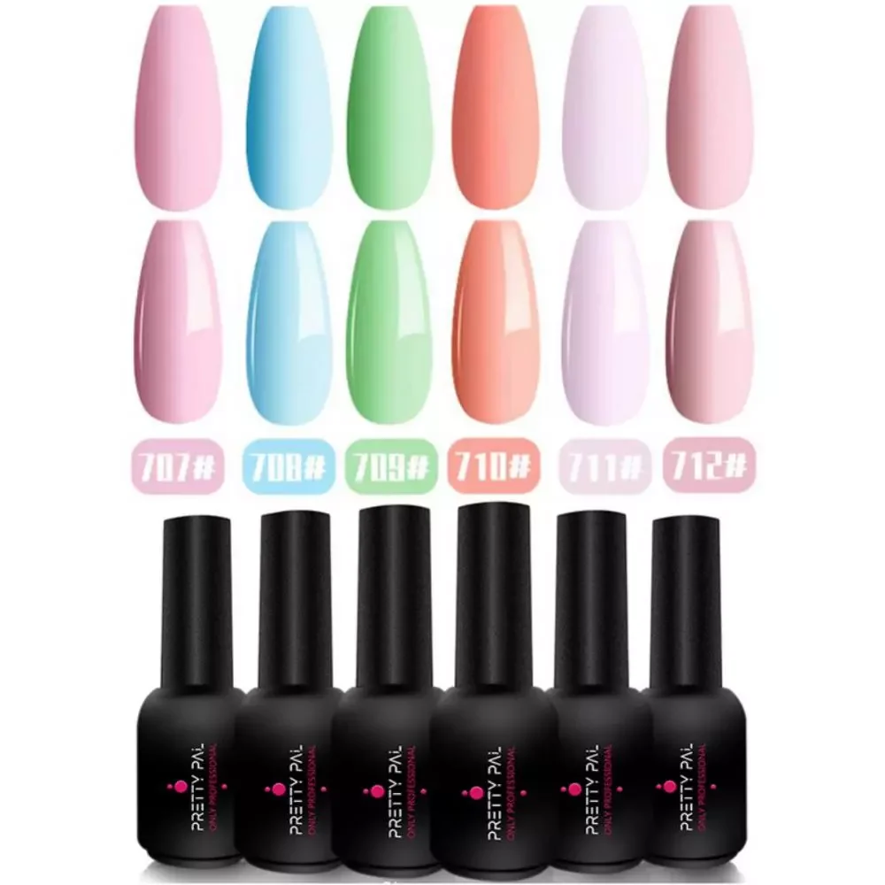 

NEW2023 6PCS Gel Nail Polish Set Glitter Semi Permanent Soak Off UV Led Hybrid Gel Varnishes Base Top Coat Nail Art Gel Tools