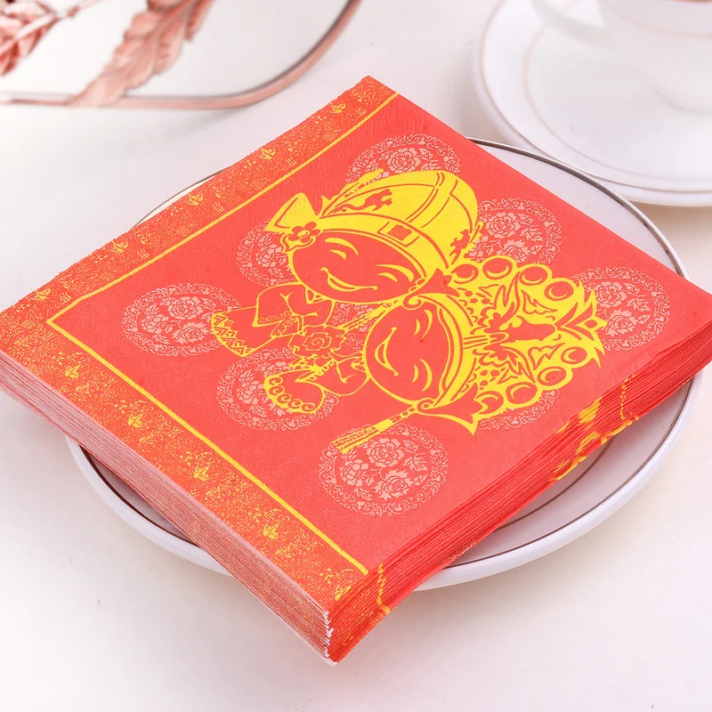 

Chinese Style “Happy” Paper Napkins 33CM 2-Ply Wedding Decor Paper Towels Soft Like Linen Wedding Party Dinner Table Napkins