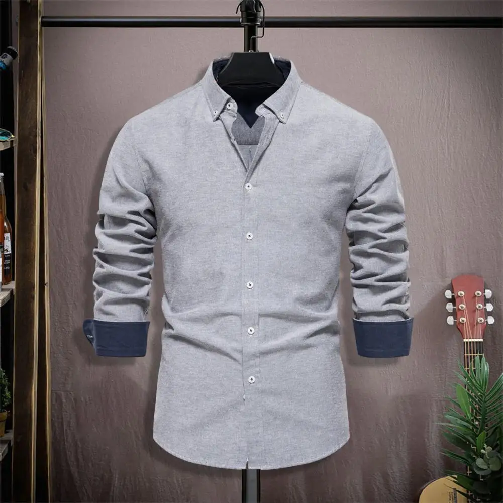 

Men Regular Fit Shirt Soft Breathable Men's Cardigan Shirt with Lapel Single-breasted Buttons Mid Length for Fall Spring