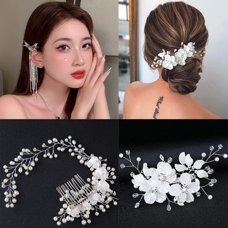 Wedding Head Flower Crystal Pearl Hair Combs for Brides Handmade Women Ornaments Bridal Clips Accessories Jewelry |