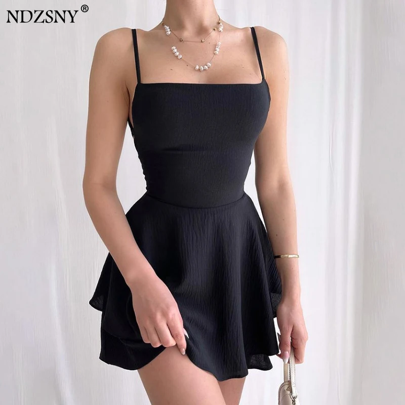 

NDZSNY Sleeveless Backless Tie Slim Sexy Spaghetti Strap Chest Wrap Dress 2022 Summer Women Clothing Sporty Mini Beach Dresses