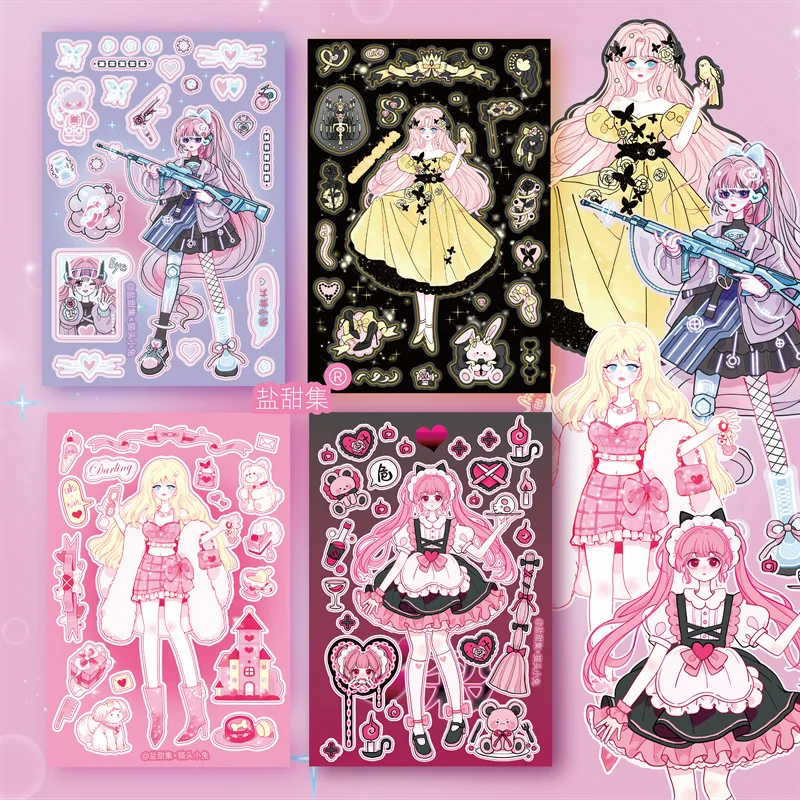 

Korea Ins Cute Girl Character Sticker Shiny Diy Decoration Sticker Journal Photocard Decoration Material