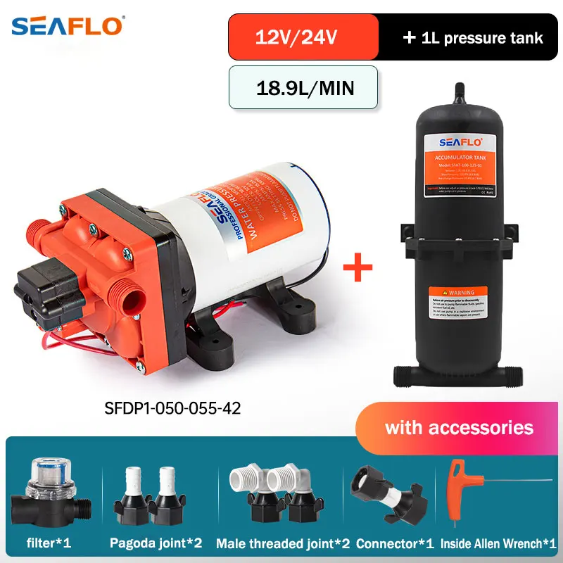 

SEAFLO 42 Series RV Water Pump With Pressure Tank 12V/24V Automatic Diaphragm Silent Pump DC Booster Pump Self-Priming Pump