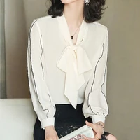 shirt womens korean 2021 autumn new style bow tie satin long sleeved inner shirt womens top autumn ladies tops bow