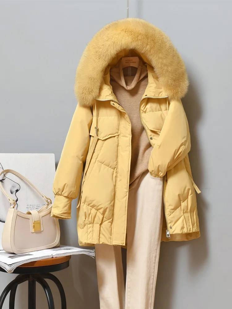 Women Down Jacket New Casual Style Fox Fur Collar White Duck Down Jackets Autumn Winter Warm Coats And Parkas Female Outwear