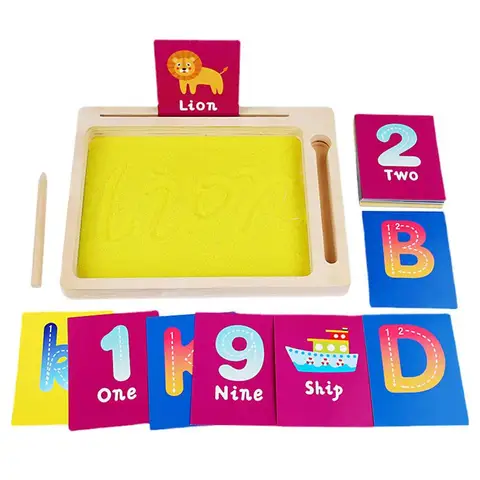 Поднос для песка Монтессори, игрушки для образования букв Монтессори, песочный поднос с деревянной ручкой, развивающие игрушки, алфавит и цифры для обучения