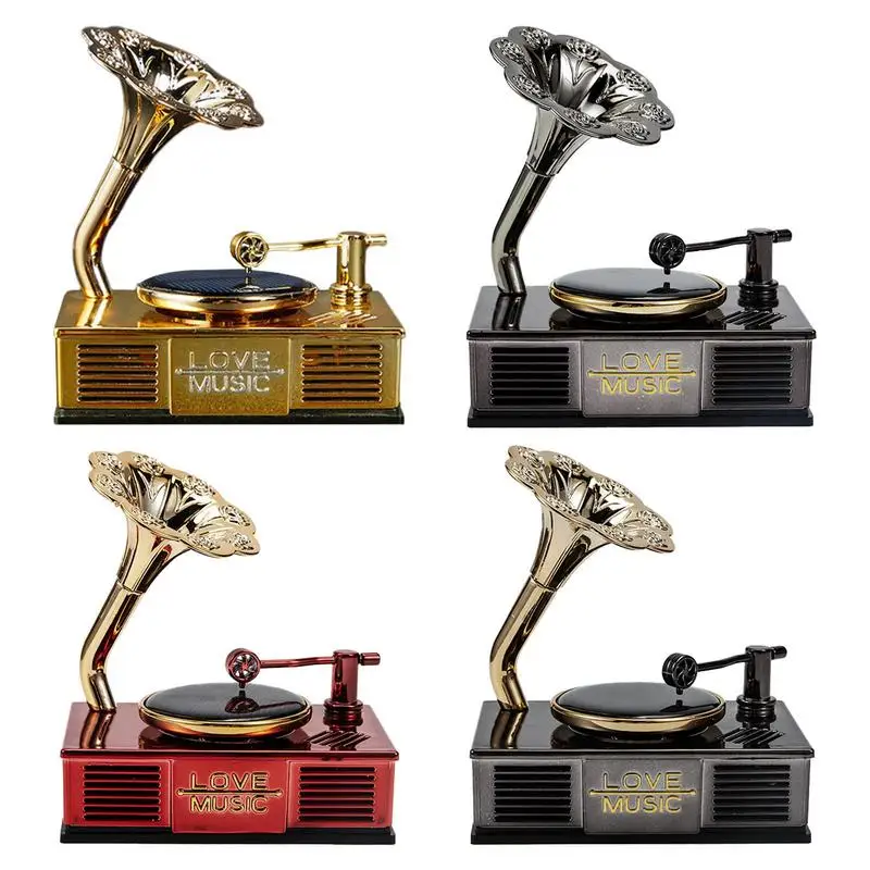 

Long-Lasting Fragrance Car Air Freshener Rotating Solar Powered Car Aromatherapy Retro Turntable Phonograph Music Box Ornaments
