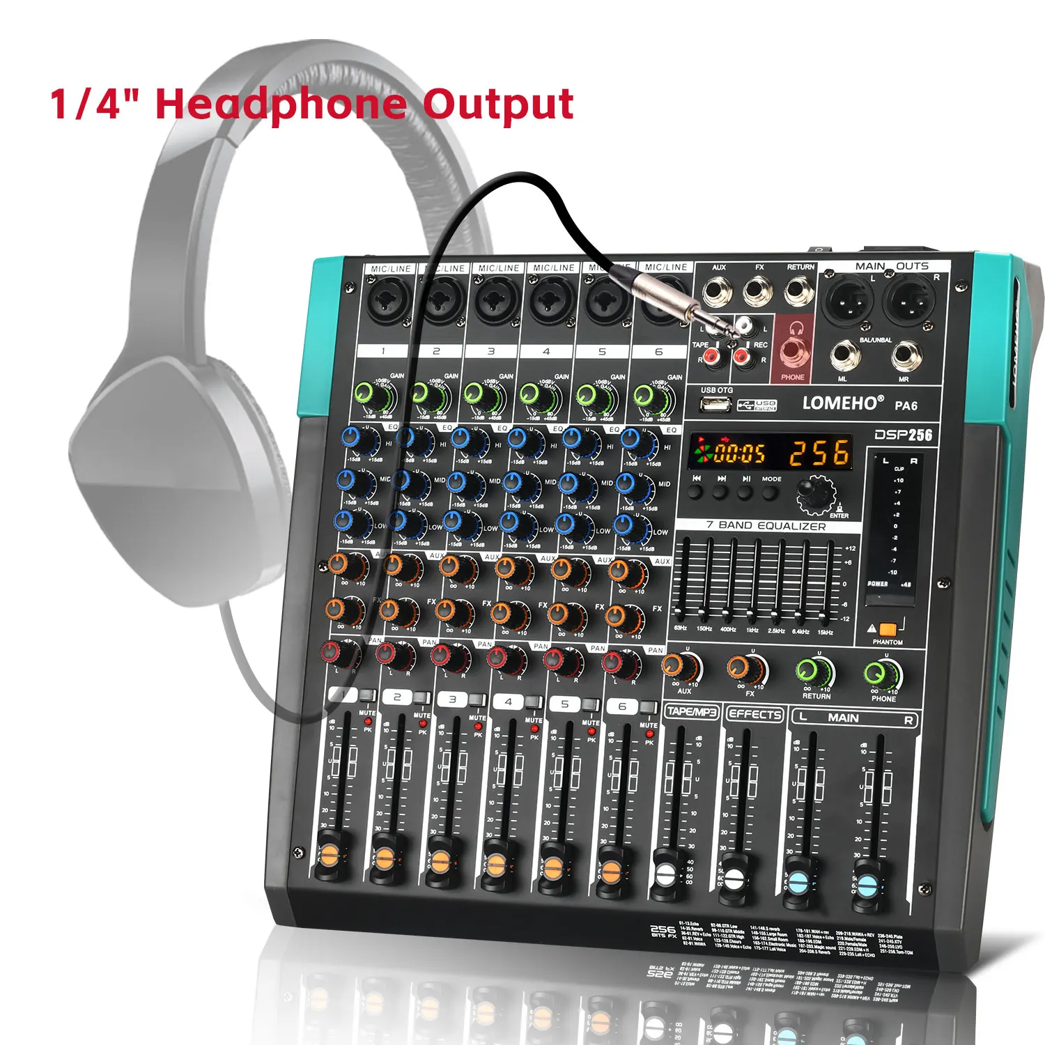 LOMEHO 6-канальный микшерный пульт BT 24 бит 256 DSP звуковой стол Бесшумная функция аудио