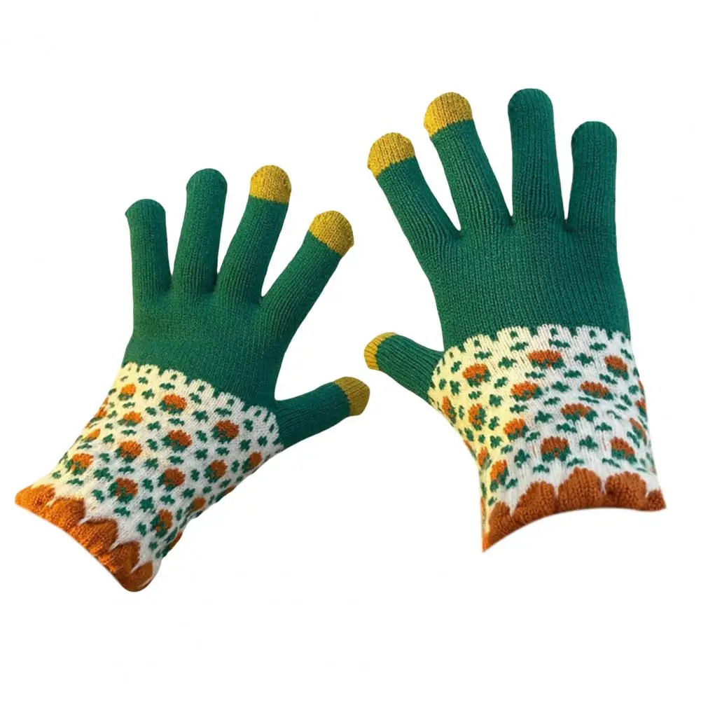 

1 Pair Student Gloves Attractive Skin-Touch Patchwork Color for Camping Knitting Gloves Winter Gloves