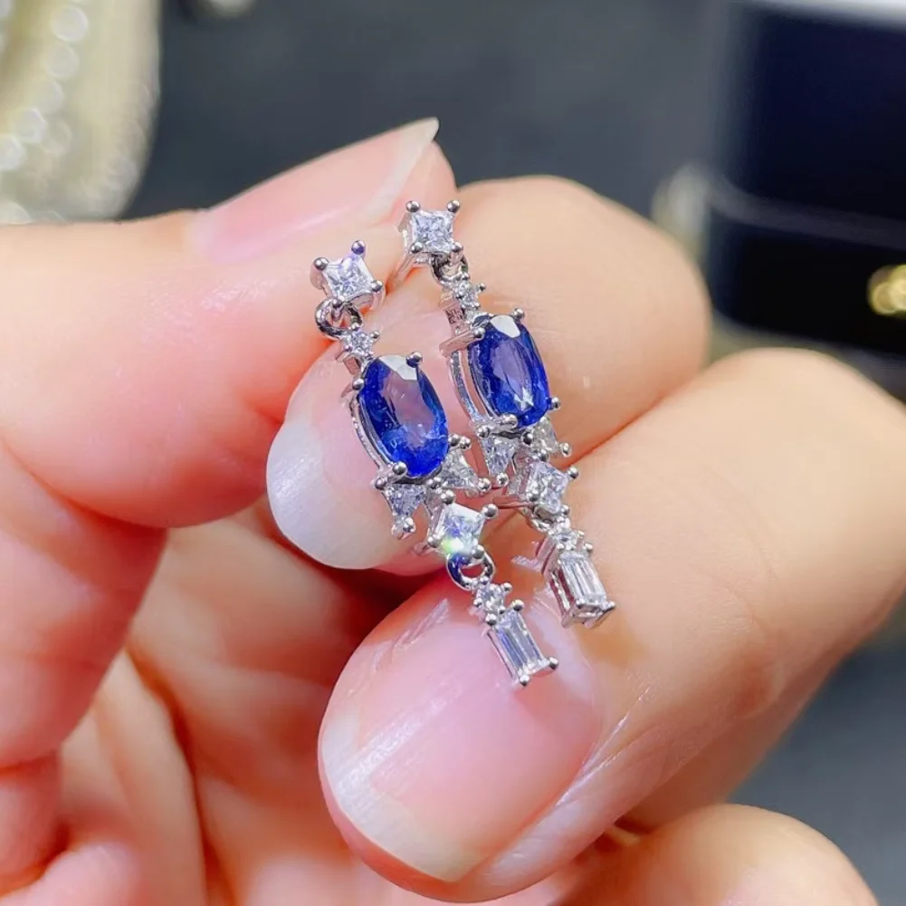 

2023 Simulation sapphire Korean long earrings female gemstones luxury simple temperament earrings