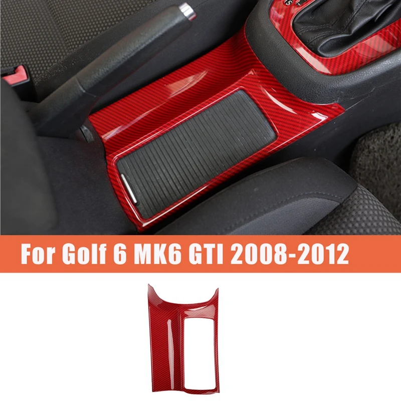 

Red Carbon Fiber Car Central Control Water Cup Holder Cover Panel Trim for Golf 6 MK6 - 2008-2012