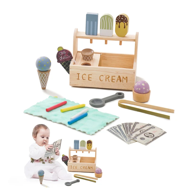 

1Set Wooden Puzzle Montessori Education Toy Simulation Ice Cream Shop Pretend Play House Role Play Selling Ice Cream For Kid Toy