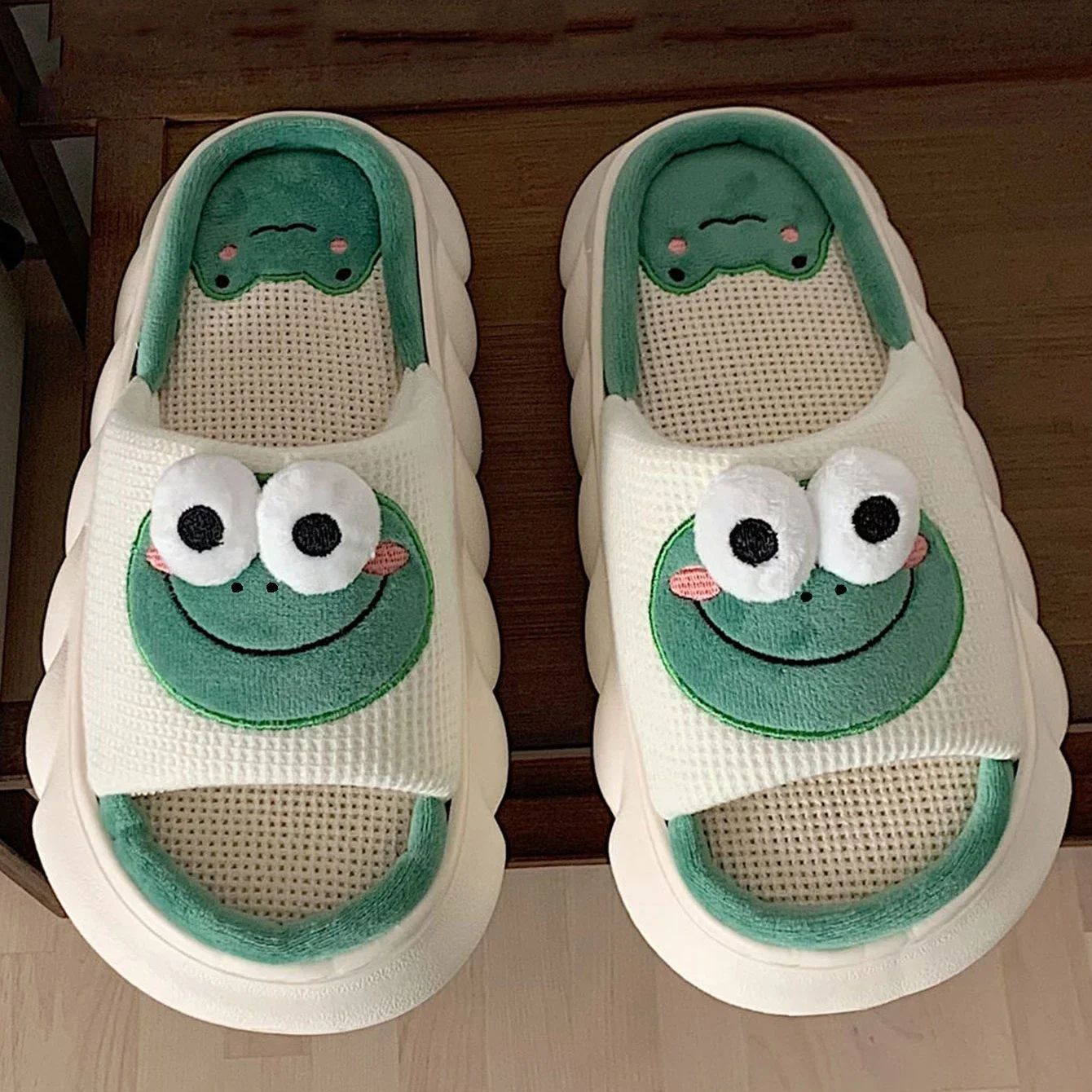 Тапки Mo Dou мужские и женские всесезонные хлопок Нескользящие мультяшная лягушка