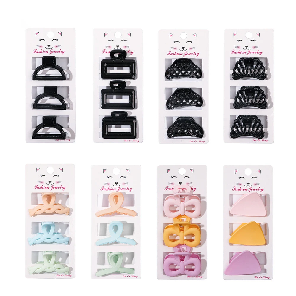 

3PCS/Set Cute Bow Small Hair Claw Clips Women Girls Solid Black Geometric Matte Crab Clamps Barrettes Hairpins Hair Accessories